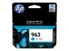 CARTOUCHE JET D'ENCRE 963 CYAN 10.74ML HP OFFICEJET PRO 9010.9012.9013.9014.9015.9016.9019.9020.9022.9023.9025 ORIGINE